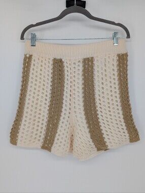 NWT Gilli Crochet Open-Knit Striped Shorts | Size L | Cream & Tan Boho Festival